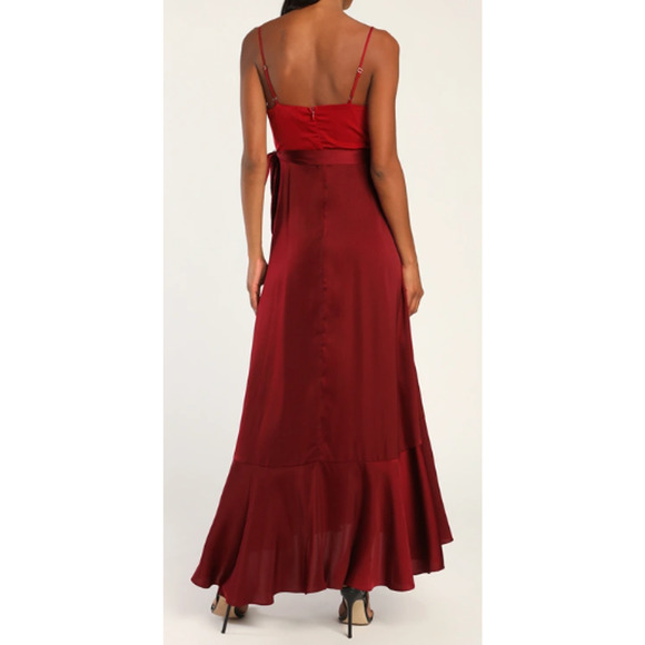 LULU'S SZ S Burgundy Double Darling Adjustable Strap Ruffled Maxi Dress NEW B155 - Picture 2 of 9